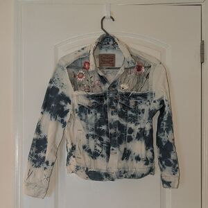 Levi's Blue and White Tie-Dye Jacket with Floral Details